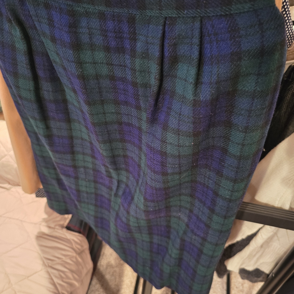 Elegant Plaid Pleated Skirt - Green and Blue